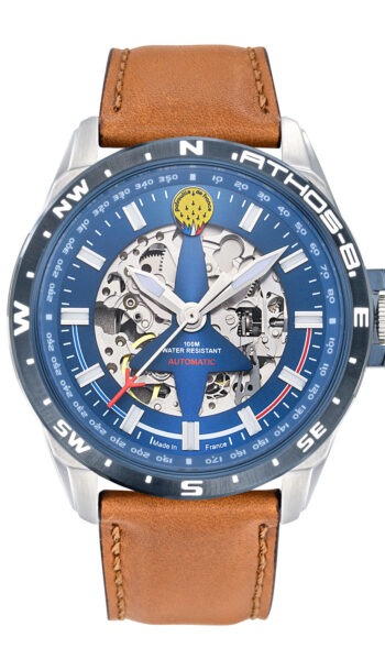Montre Automatique Bleu Cuir marron A8-100ED-668109