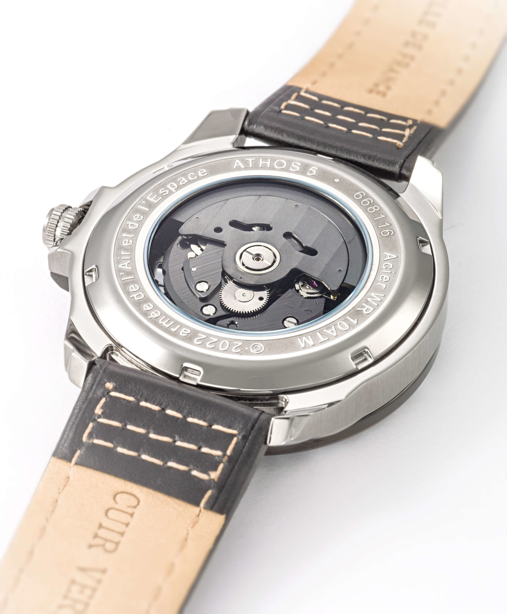 Dos Montre Aviateur Patrouille de France Automatique Cadran et Cuir Noir Athos5 A5-100PR-668116
