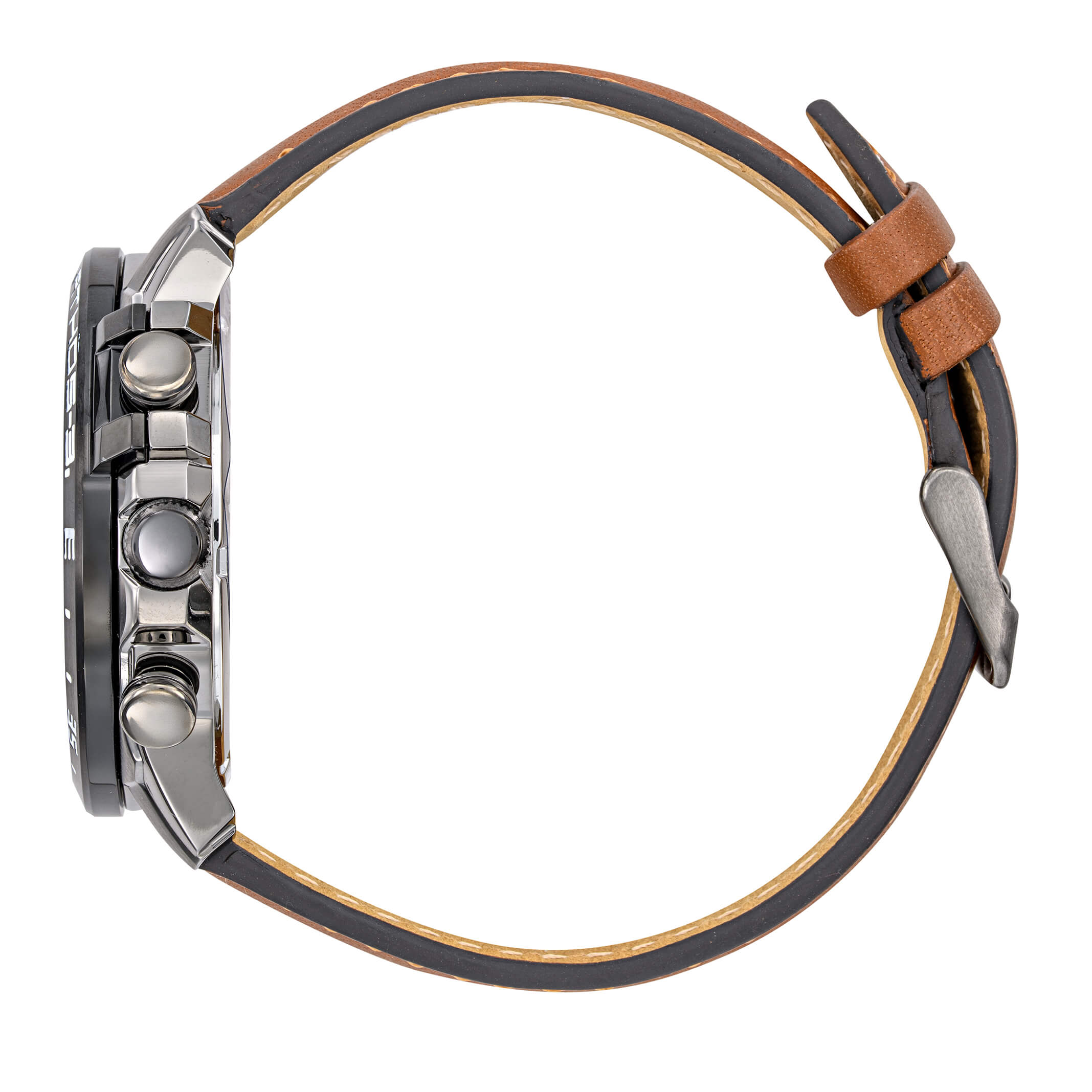Profil Montre Aviateur Patrouille de France Double Fuseau Cadran Bleu Cuir Marron Athos3 A3-100IG-668112