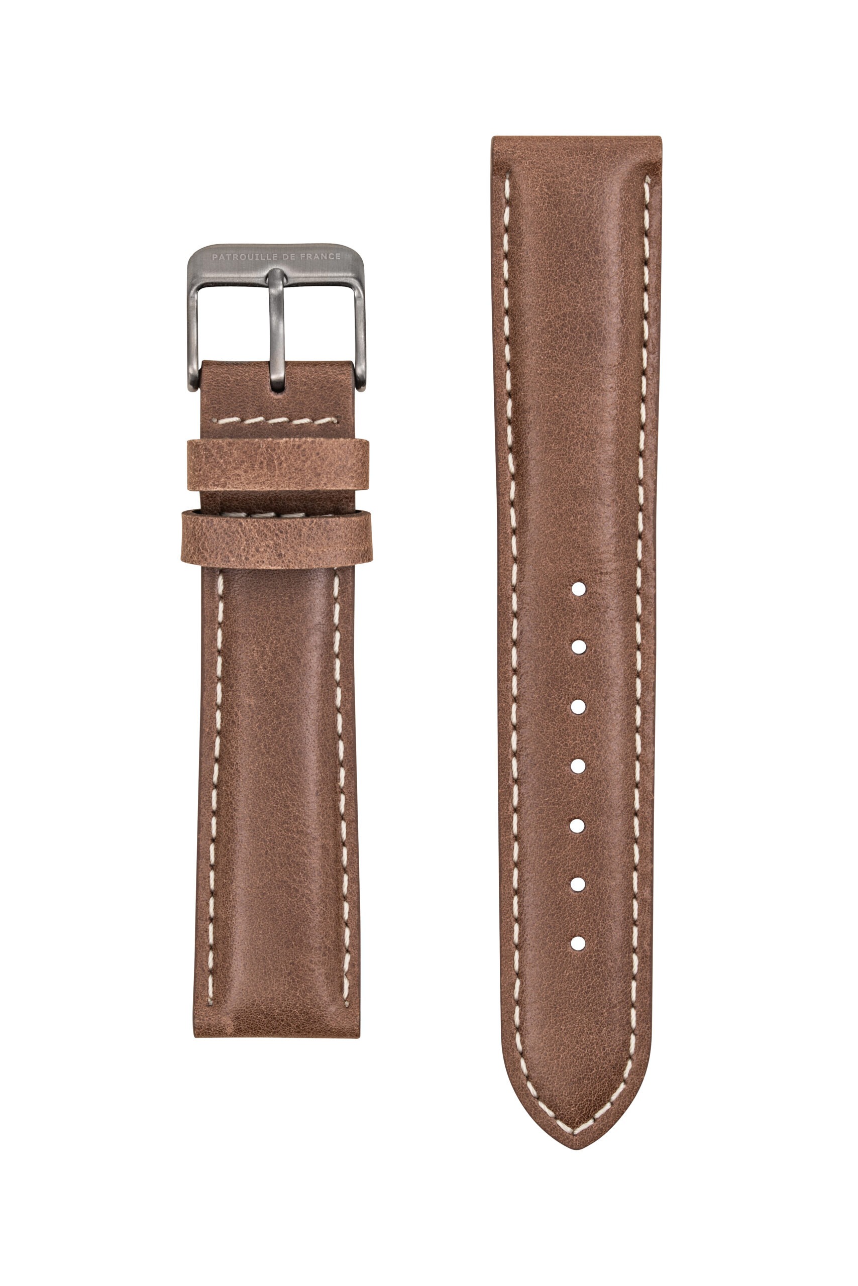 Bracelet Cuir Marron Surpiqué Ecru Patrouille de France BRTTMA0011