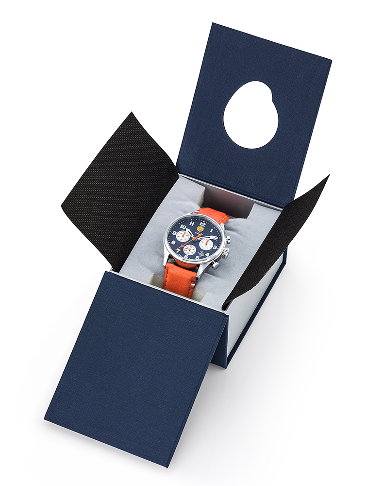 Coffret-Montre-Aviateur-Patrouille-de-France-Chronographe-Cadran-bleu-Cuir-Orange-668137