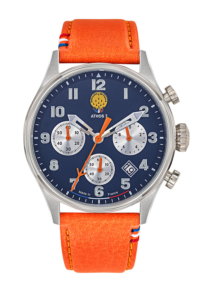Face – Montre Aviateur Patrouille de France Chronographe Cadran bleu Cuir Orange 668137