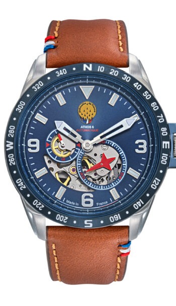 Montre Homme Automatique Cadran Bleu Cuir Marron A6-100SCS-668152