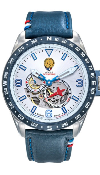 Montre Homme Automatique Cadran Gris Cuir Bleu A6-100SCS-668153