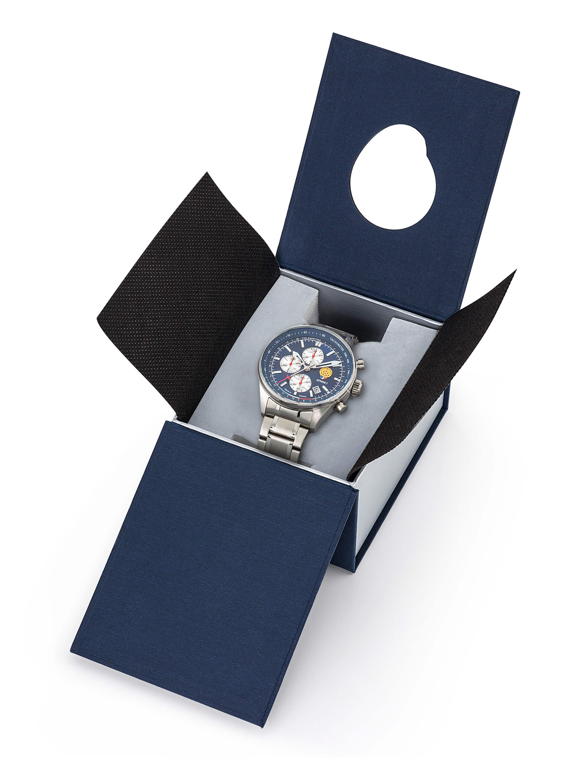 Montre Chronographe Athos 1 Bleu Bracelet Acier A1-100L-668149 – Coffret