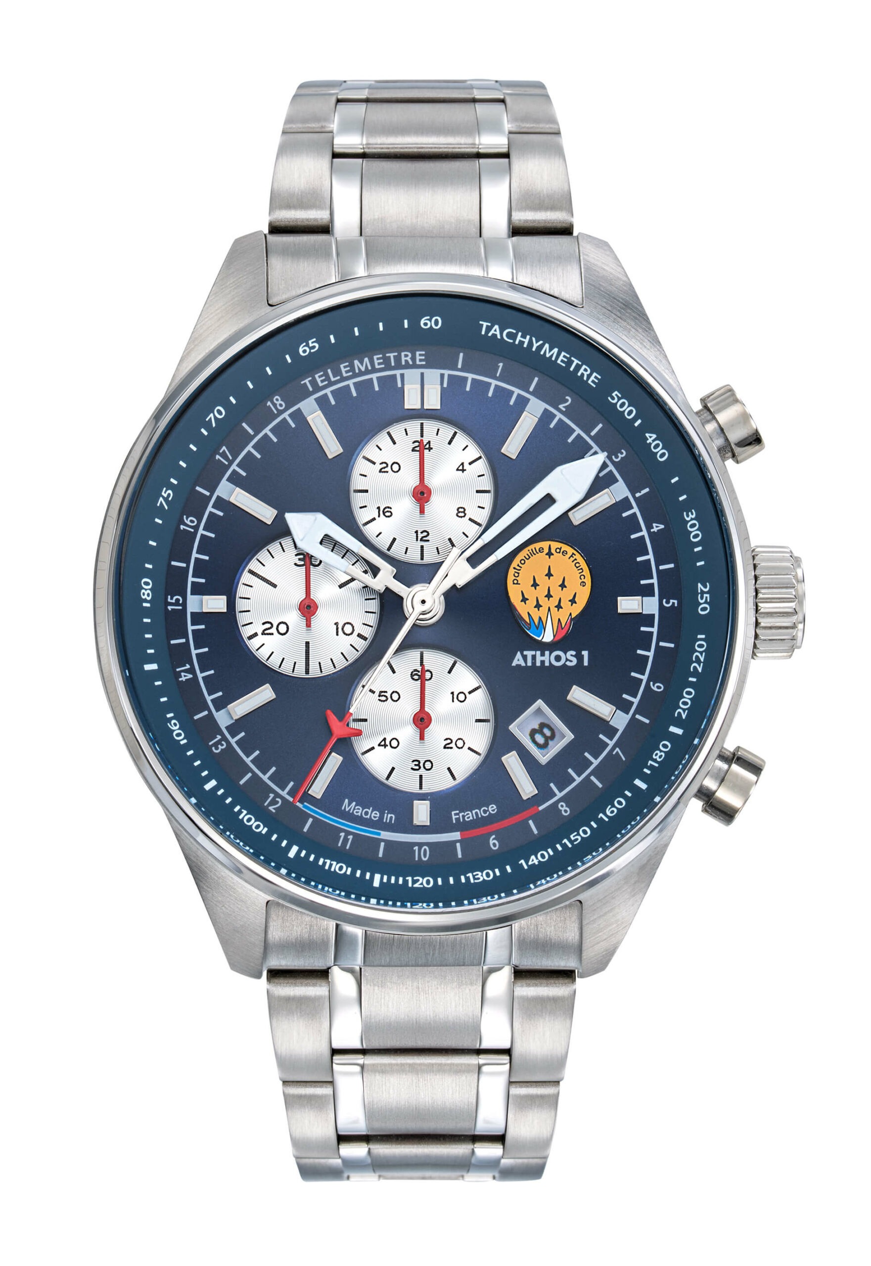 Montre Chronographe Athos 1 Bleu Bracelet Acier A1-100L-668149 – Face