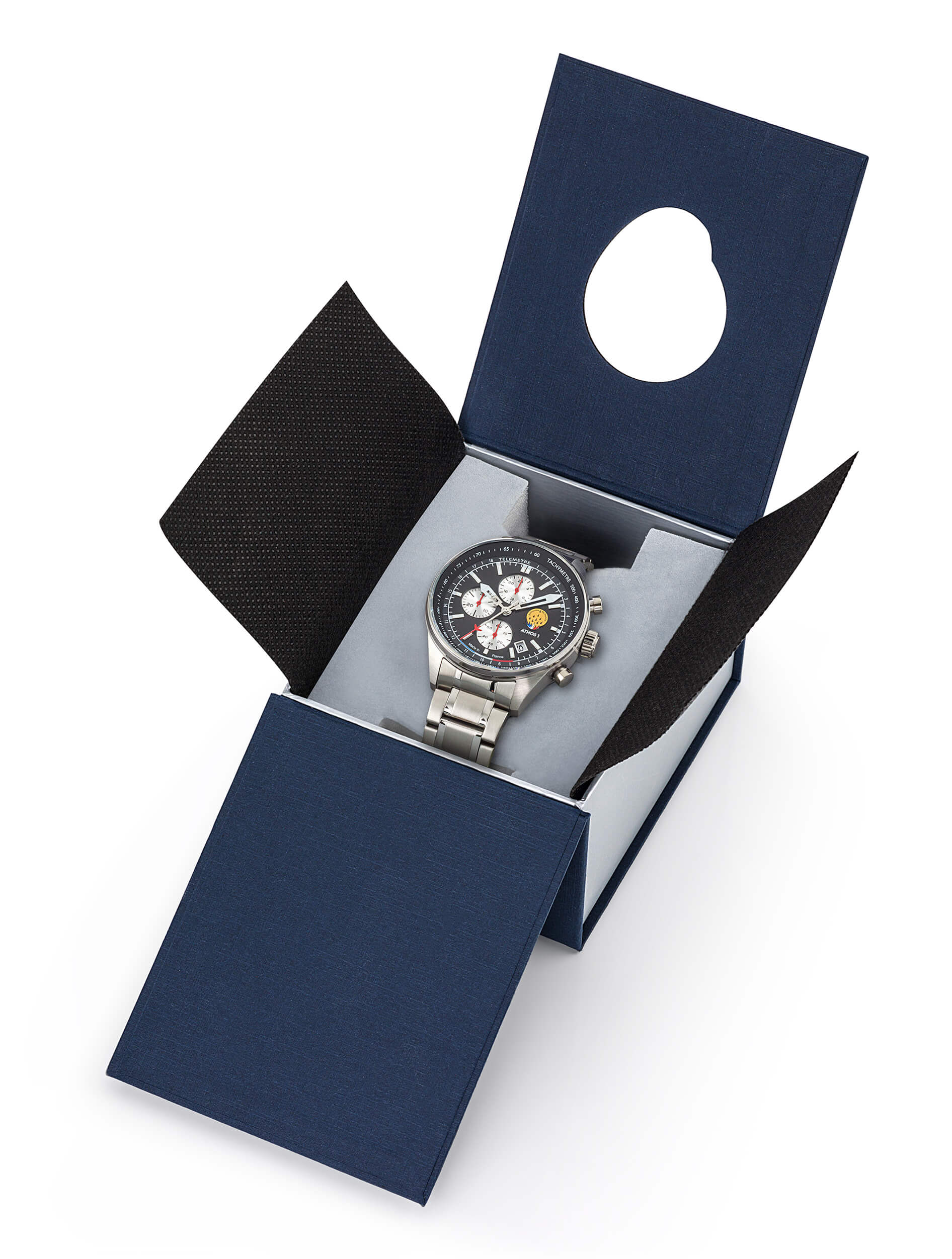 Montre Chronographe Athos 1 Cadran Noir Bracelet Acier A1-100L-668151 – Coffret