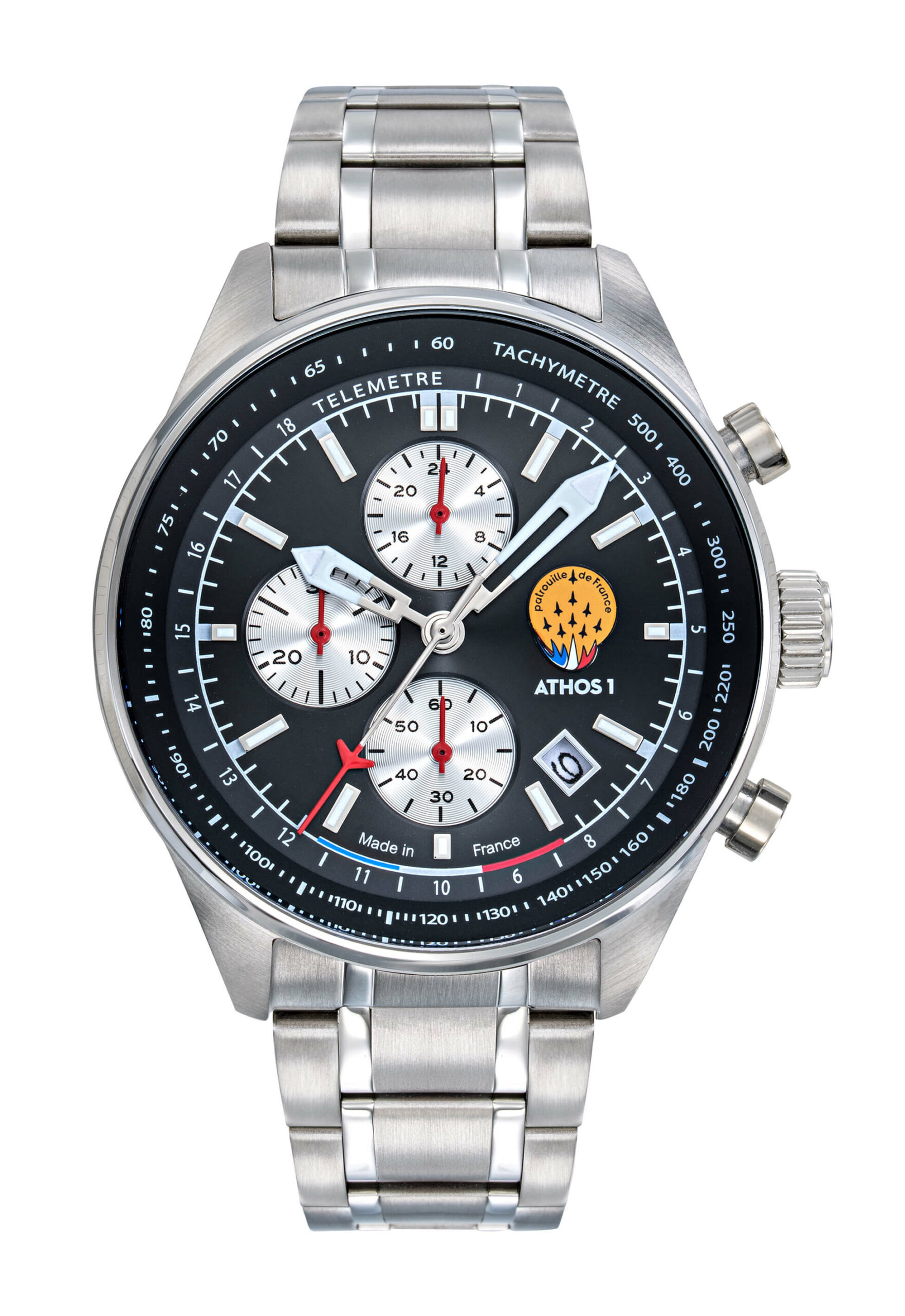 Montre-Chronographe-Athos-1-Cadran-Noir-Bracelet-Acier-A1-100L-668151-Face