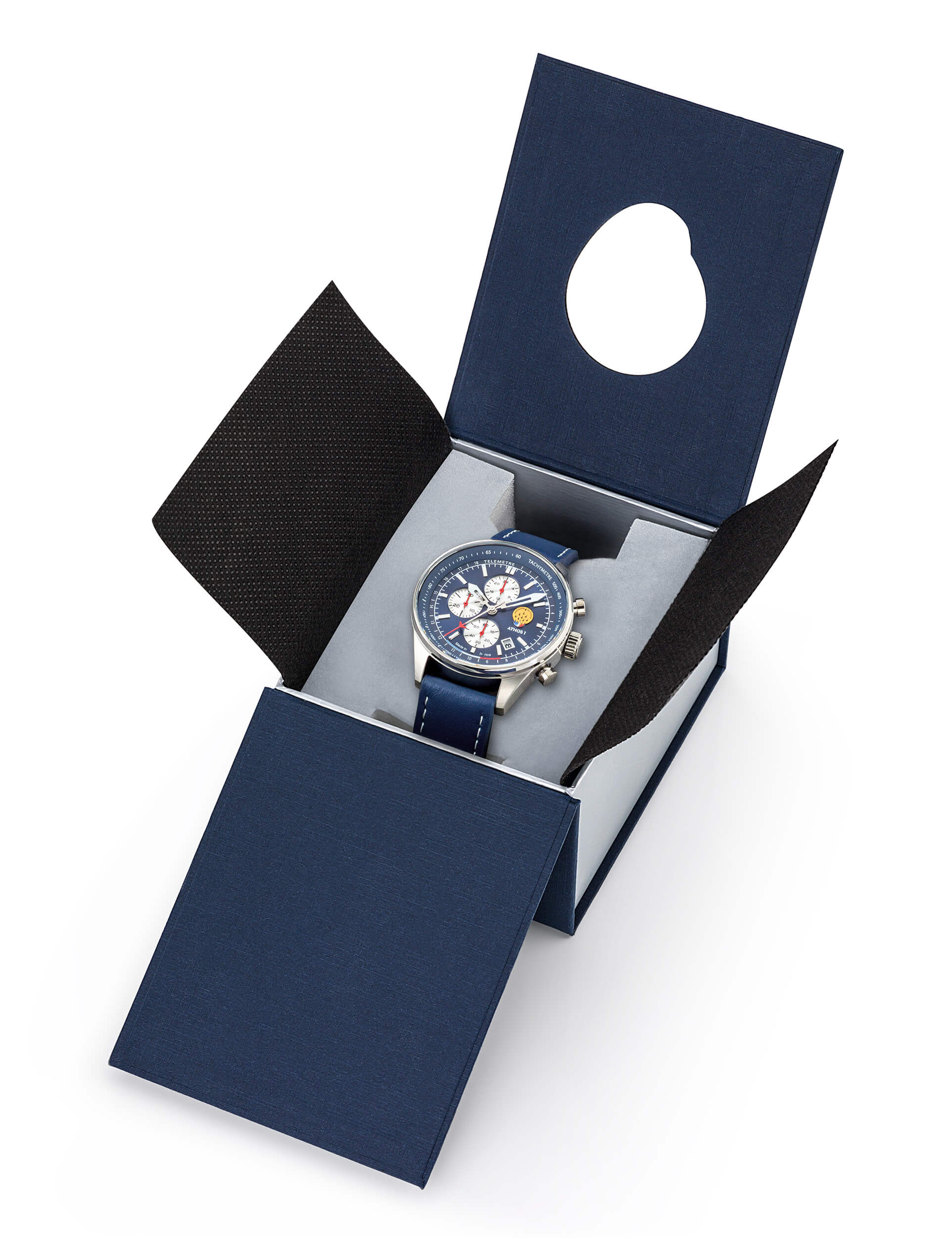 Montre Chronographe Patrouille de France Cadran Bleu Bracelet Marron 668145 – Coffret