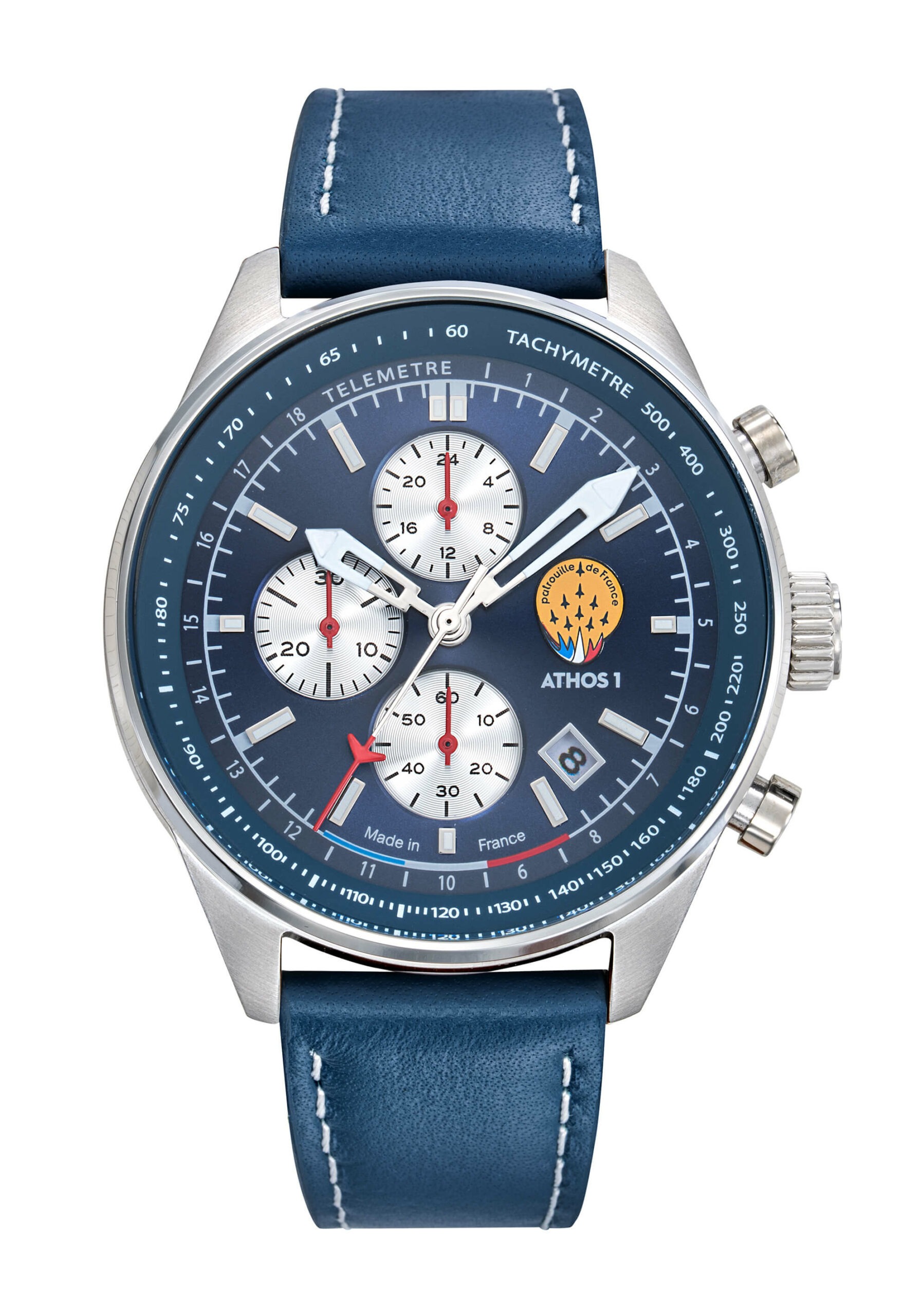 Montre-Chronographe-Patrouille-de-France-Cadran-Bleu-Bracelet-Marron-668145-Face